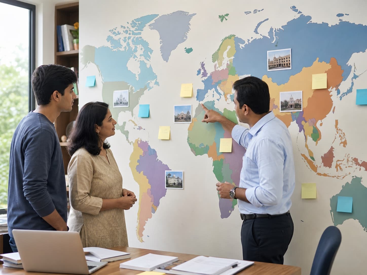 Family comparing study destinations with a counsellor