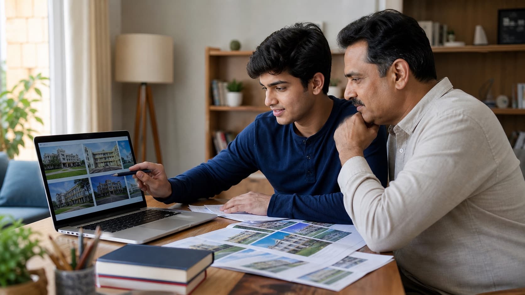 Student and parent comparing medical college options on a laptop